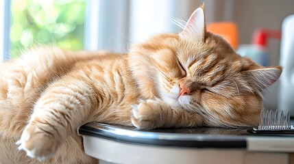 Vintage Cat Napping Next to Toothbrush