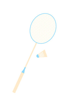 Badminton racket with shuttlecock isolated on white background. Sports equipment for badminton game, racquet sport, fitness, recreation, tournament and athletic activity concept illustration