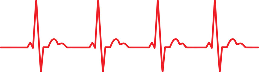 Red heartbeat line illustrating a normal sinus rhythm on a white background, symbolizing health and cardiology
