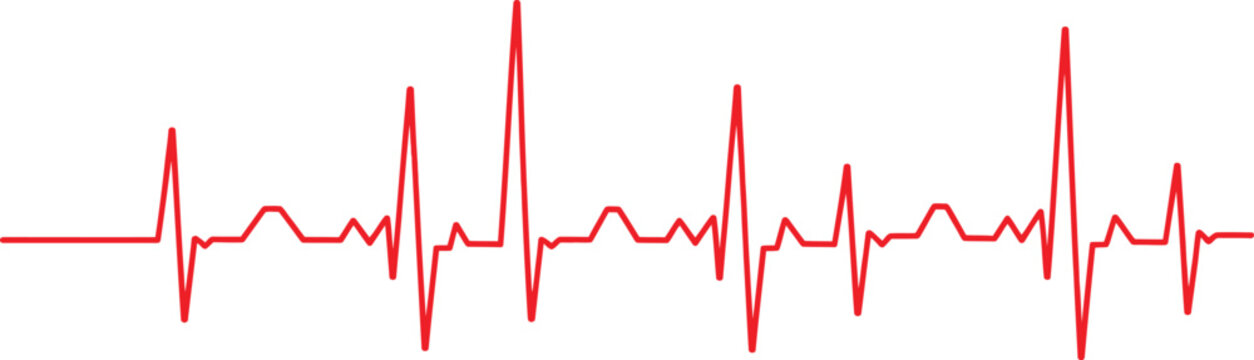 Red heart beat line displays rhythm of life on white backdrop, showcasing wellness and vital statistics.
