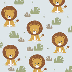 illustration vector seamless design pattern of cute lion for fullprint fabric kids apparel