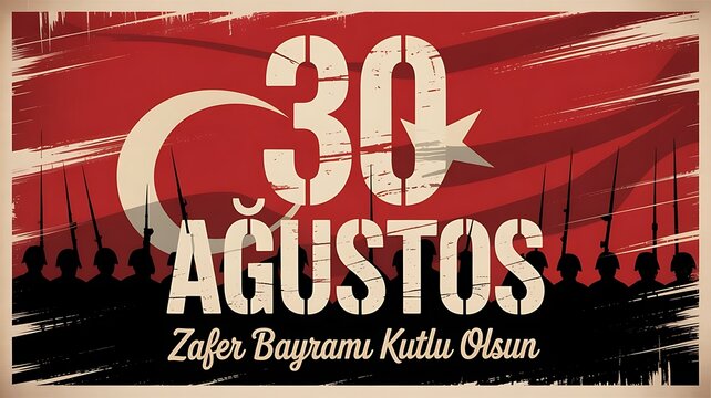 30 Agustos, Zafer Bayrami Kutlu Olsun with 3d wave flag. Translation - August 30, celebration of Victory and National Day in Turkey. Vector illustration, created with generative ai