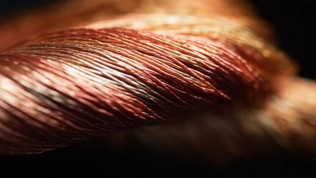 Macro Close-Up of Copper and Gold Embroidery Thread Texture and Pattern Design