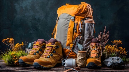Vintage Hiking Boots on Wooden Table