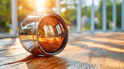 Close-Up Vintage Camera Lens on Wooden Table