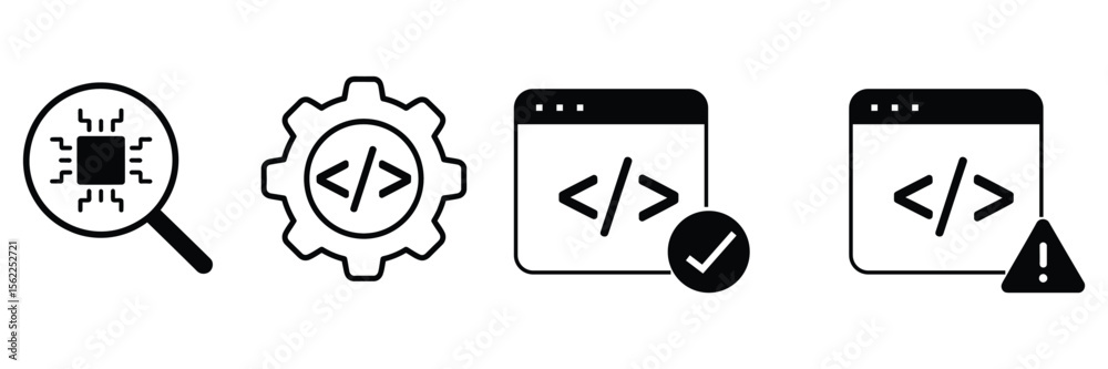 Fototapete Software development and cybersecurity line icon set vector illustration on white background