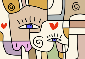 Colorful cubism-style abstract face composition featuring bold eyes