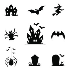 Fototapeta premium Collection of Halloween-themed vector pumpkins, bats, and spooky element design.
