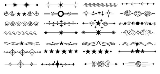 Set of hand drawn text dividers with decorative stars and swirls