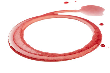 Red watercolor paint ring with droplets and splash on black background isolated on a transparent background