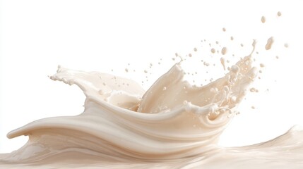 The dynamic splash of creamy liquid against a pristine white background.