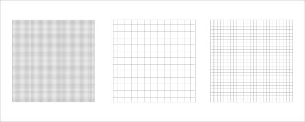 Vector Set of Grid Paper Patterns – Fine, Medium, and Large Square Templates on White Background