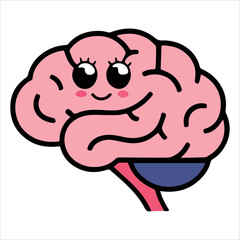 Adorable brain with cheerful expression. Cute neurological organ design ideal for educational materials and self care branding.