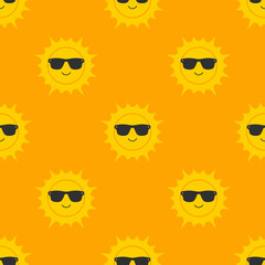 Sun in sunglasses. Seamless pattern. Vector summer illustration.