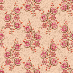 Abstract seamless color full paisley flower leaf bunch pattern