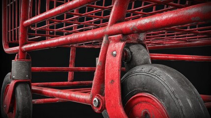 Close-up of a rusty red shopping cart