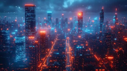 Stunning nighttime cityscape showcasing vibrant lights and futuristic architecture in a sprawling urban environment - Powered by Adobe