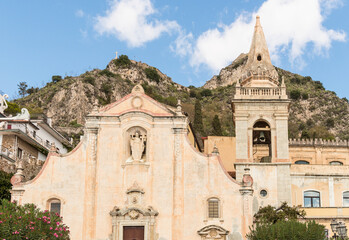 View of the Church of San Giuseppe, located in the historic center of Taormina, province of Messina, Sicily, Italy