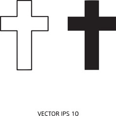 Fototapeta premium Christian Cross Religion Icon in Solid and Outline Styles