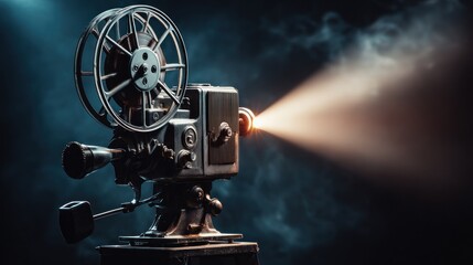 Vintage film projector beams light