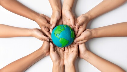 Children hands cradling a handmade globe, symbolizing environmental protection.