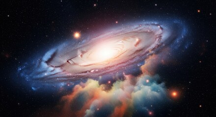 Majestic Spiral Galaxy Swirls Through Cosmic Clouds Amidst Starry Expanse