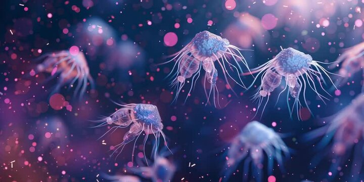 Winzige Milben schweben in der Luft