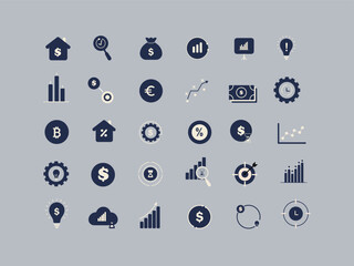 Business and Finance Icon Set &ndash; Minimal Analytics, Investment, and Marketing Vector Symbols