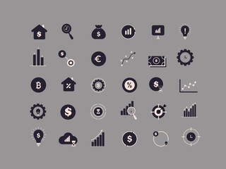 Business and Finance Icon Set &ndash; Minimal Analytics, Investment, and Marketing Vector Symbols
