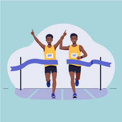 Naklejka premium Marathon Finish Celebrating Victory, Teamwork, and Perseverance