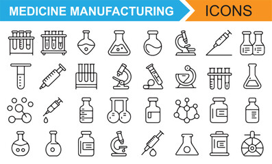 Science and Medicine Icons for Pharmaceutical Manufacturing