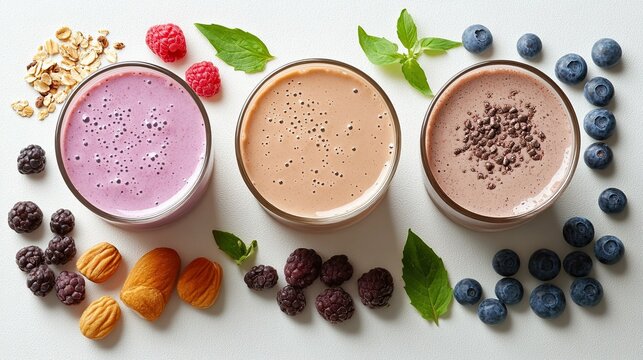 Healthy smoothies on a white background, perfect for wellness, nutrition, and healthy lifestyle themes.
