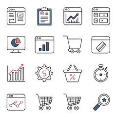 A collection of hand drawn business and finance icons representing growth analytics shopping and strategy perfect for digital presentations and web design