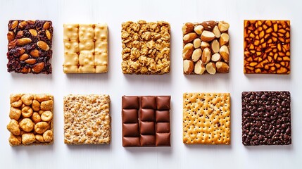 Healthy snacks on a white background, ideal for nutritious eating, wellness, and on-the-go snack options.