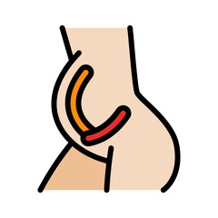 Taping application for pregnant belly color icon. Kinesiology taping techniques during pregnancy. Belly belt. Reducing pain, swelling, spasms. Back support. Isolated vector illustration