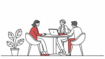 Illustration of business meeting with laptop and plant for collaboration