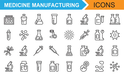 Vector Set of Pharmaceutical Laboratory Tools for Drug Research