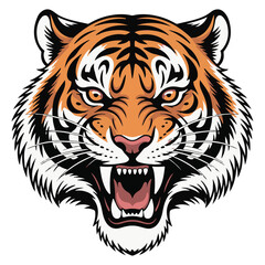 Fototapeta premium Aggressive Tiger Head Roaring – Wild Animal Vector Art for Logos and Prints