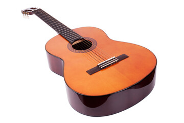 Wooden six-string acoustic guitar.
