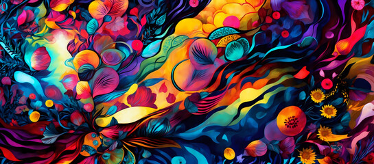 Vibrant Abstract Nature-Inspired Artwork With Colorful Floral and Organic Patterns