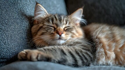 Serene Cat Napping on Vintage Couch