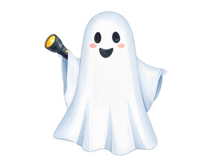 Fototapeta premium Ghostly figure with flashlight illuminating a dark and mysterious realm ghostly