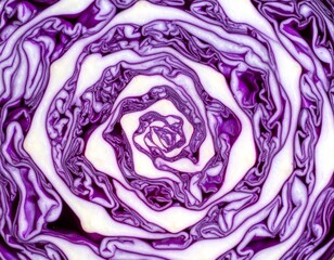 Obraz premium Cabbage Inner Circle: The intricate cross-section of a red cabbage reveals a mesmerizing pattern of purple and white, offering a captivating study of nature's design and the vegetable's structure.