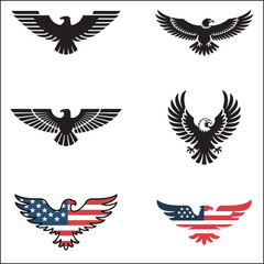Collection of Six Eagle Vector Designs in Black and American Flag Colors