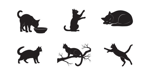 Obraz premium Silhouette Serenade A Collection of Feline Forms in Playful Poses and Peaceful Slumber Captured in Striking Black Silhouettes