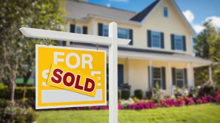 The sold sign in front of a beautiful residential home with a welcoming atmosphere.