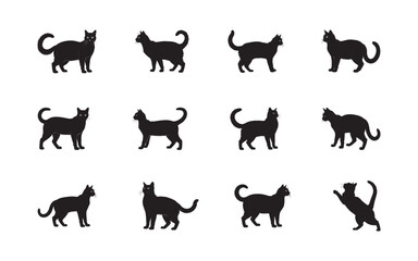 Obraz premium Elegant Black Cat Silhouettes Diverse Poses and Perspectives Feline Companions in Graphic Form Stunning Collection of Simple Designs
