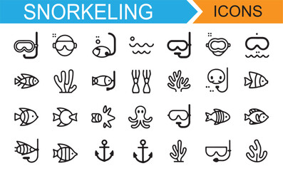 Aquatic Exploration and Snorkeling Vector Icons