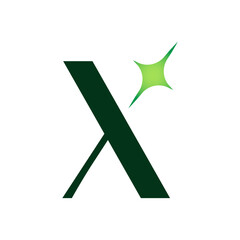 A minimalist dark green lambda symbol or stylized 'X' with a bright green radiating star or sparkle, suggesting innovation or distinction