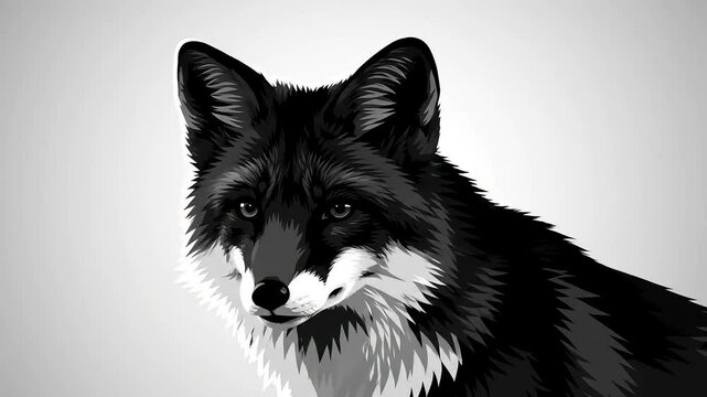 Black fox profile, grey background, art print